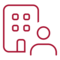 Rotes Icon mit Gebäude und Person