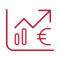 Rotes Icon mit Balkendiagramm und Euro-Symbol